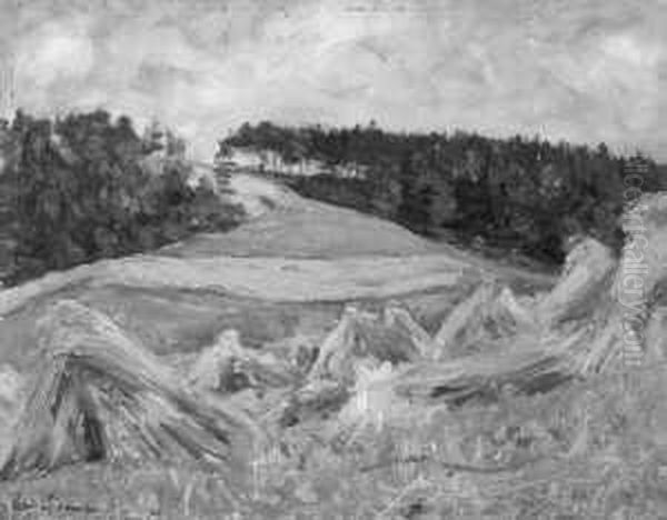 Heuernte Bei Einer Wiese Am Waldrand Oil Painting by Louis Lejeune