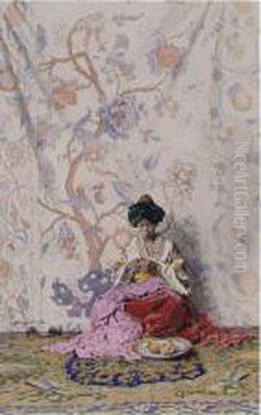 Peeling Fruit Oil Painting by Alexandre Louis Leloir