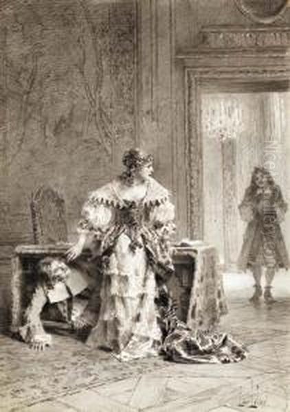 The Unexpected Visitor
Pen And Ink Oil Painting by Alexandre Louis Leloir