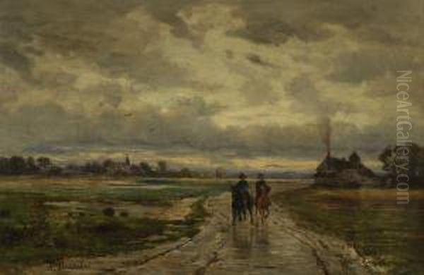 Zwei Reiter Auf Der
 Landstrase. Oil Painting by Lemaitre Nathanael