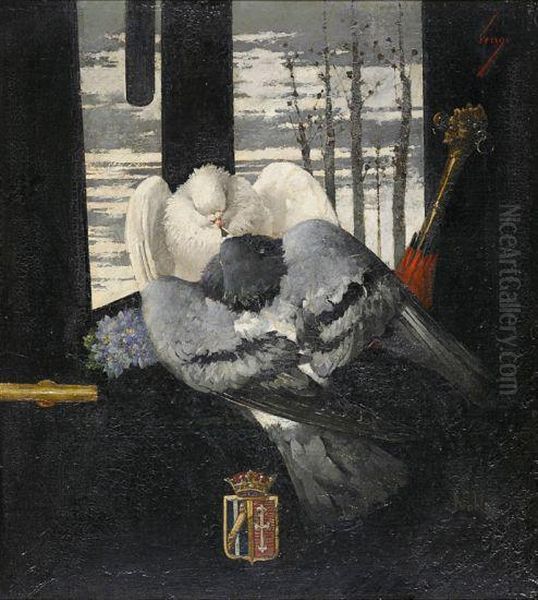 Alegoria Con Palomas. Oil Painting by Horacio Lengo y Martinez