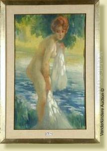 Baigneuse, Aquarelle Sur Papier.
 Signee En Bas A Gauce J.lentrein. Ecole Belge. Dim.: 50,5x30,5 Cm Oil Painting by Jules Lentrein