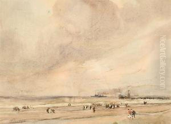 A La Plage Oil Painting by Jules Lentrein