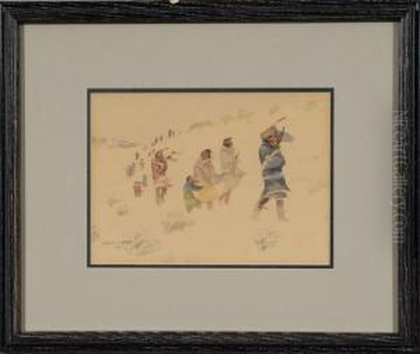 Dull Knife's Band In Flight Oil Painting by H. Reedy Leonard