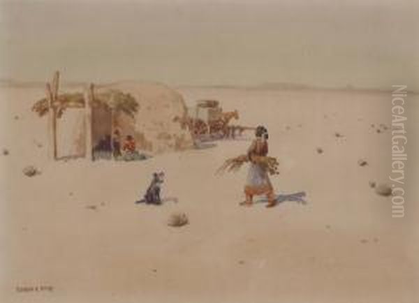 Navajo Hogan Oil Painting by H. Reedy Leonard