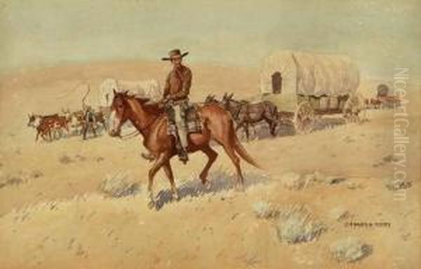 The Pioneers, Signed Lower Right: Leonard H. Reedy Oil Painting by H. Reedy Leonard