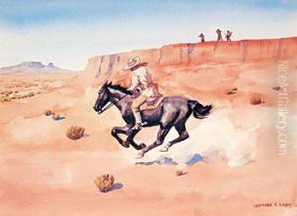 Attack On Pony Express Oil Painting by H. Reedy Leonard
