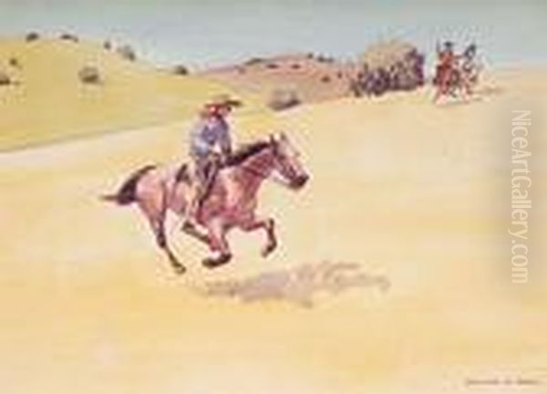 Attack By Outlaw Oil Painting by H. Reedy Leonard