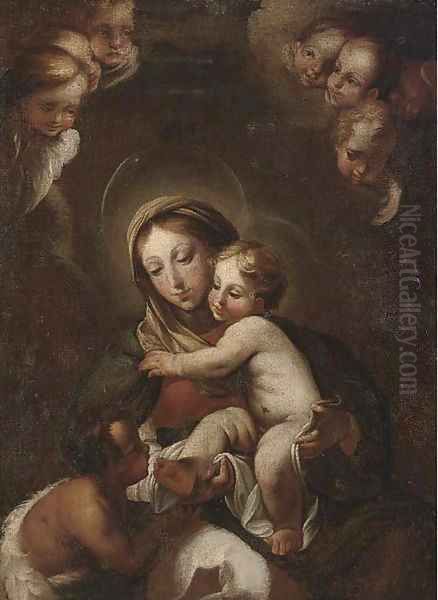 The Madonna and Child with the infant Saint John the Baptist Oil Painting by Antonio Allegri da Correggio