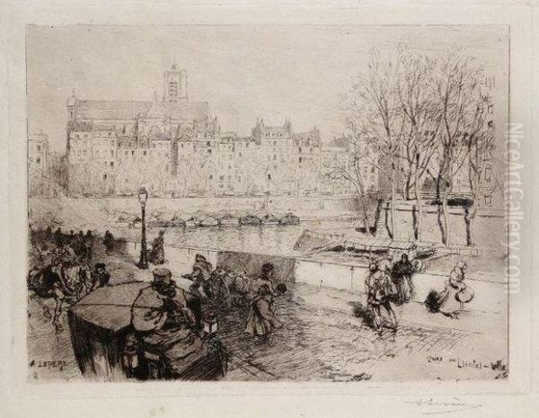 Lepere 
La Pointe De L'ile Saint-louis Et Le Quai De L'hotel De Ville Oil Painting by Auguste Lepere