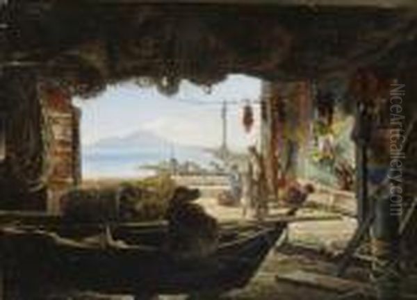 Veduta Del Vesuvio Da Una Rimessa Di
Barche A Posillipo Oil Painting by Ludovic Lepic