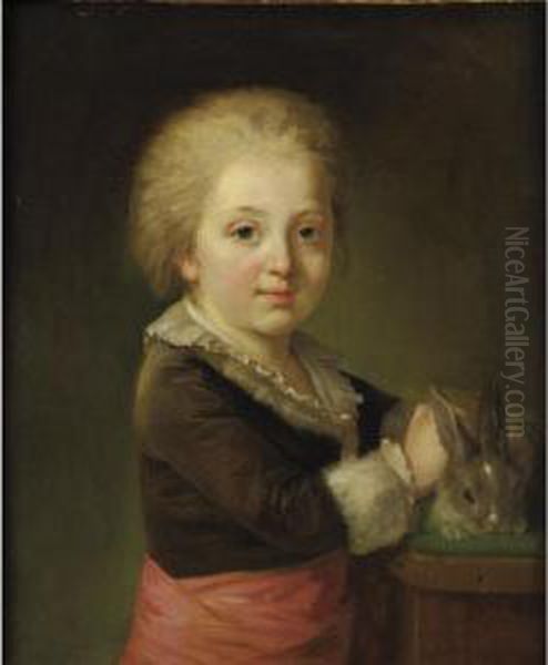Child With Rabbit Oil Painting by Francois-Bernard Lepicie