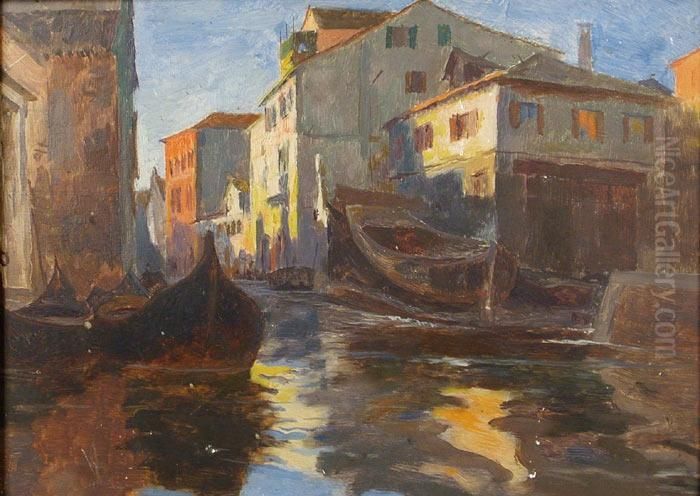 Vue D'un Canal A Venise Oil Painting by Auguste Leroux