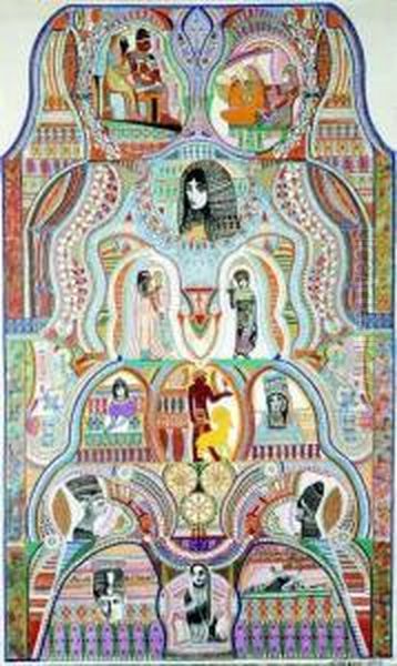 Sans Titre,1948 - Deesse Nut Xviii , Ramses Ii Faisant Une
 Offrande, Xixe Dynastie. Oil Painting by Augustin Lesage