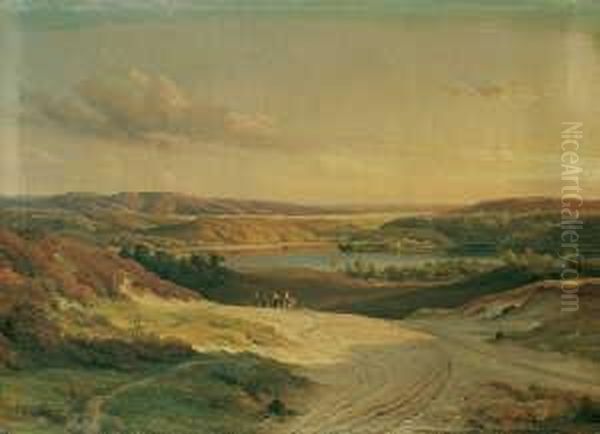 Weite Landschaft Mit Einem Von 
Hugeln Umgebenen See Und Reitern. Ol Auf Leinwand (doubliert). H 34; B 
47 Cm. In Seinen Landschaften Verband Lessing, So Das Lexikon Der 
Dusseldorfer Malerschule, 