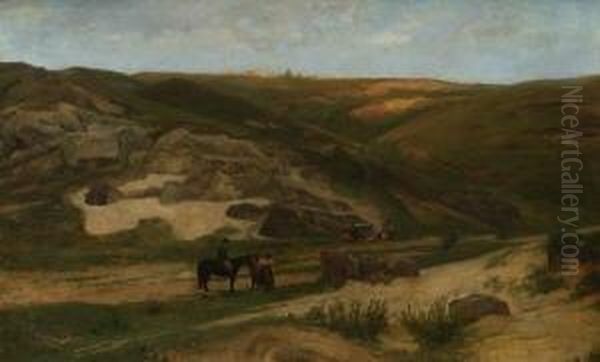 Abendstimmung In Einem Felsigen
 Tal Oil Painting by Konrad Ludwig Lessing