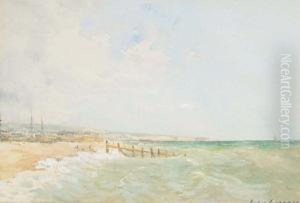 A View Of A Beach Near Brighton Oil Painting by Jules Lessore
