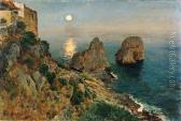 Capri, Tramonto Ai Faraglioni Oil Painting by Antonino Leto