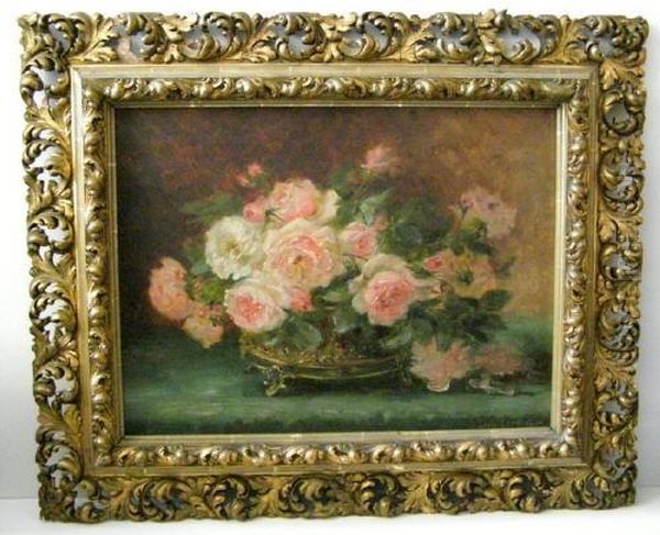 Stilleben. In Einer Reliefierten
 Bronzeschale Rosengesteck. Unten Rechts Signiert Louis Letsch Oil Painting by Louis Letsch
