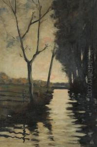 Paesaggio Con Alberi Oil Painting by Adolfo Levier