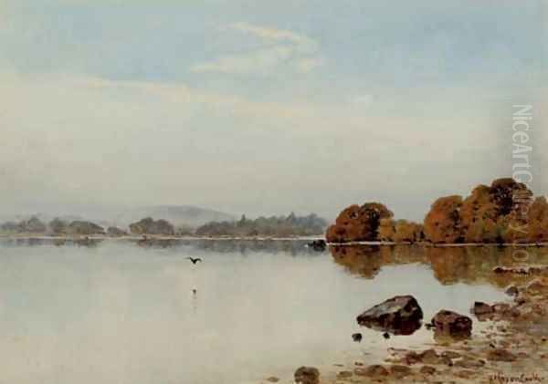 A misty morning on Lake Windermere Oil Painting by Herbert Moxon Cook