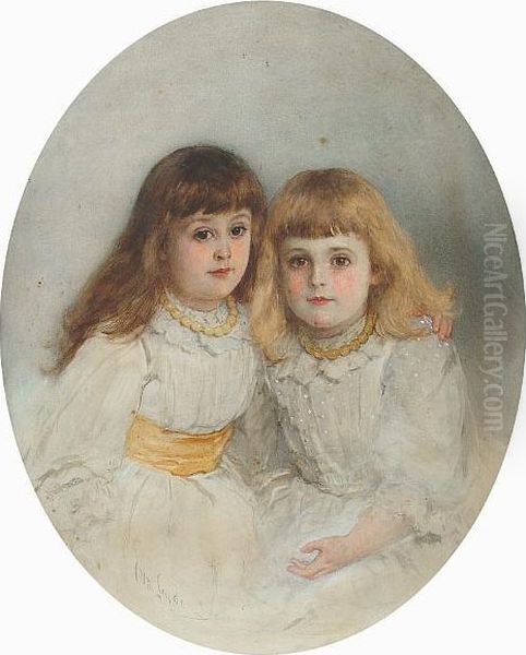 Portrait Of Sisters Oil Painting by Otto Leyde