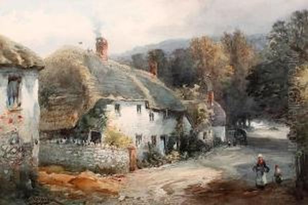 Rural Scene With Cottages Oil Painting by Alfred Leymann