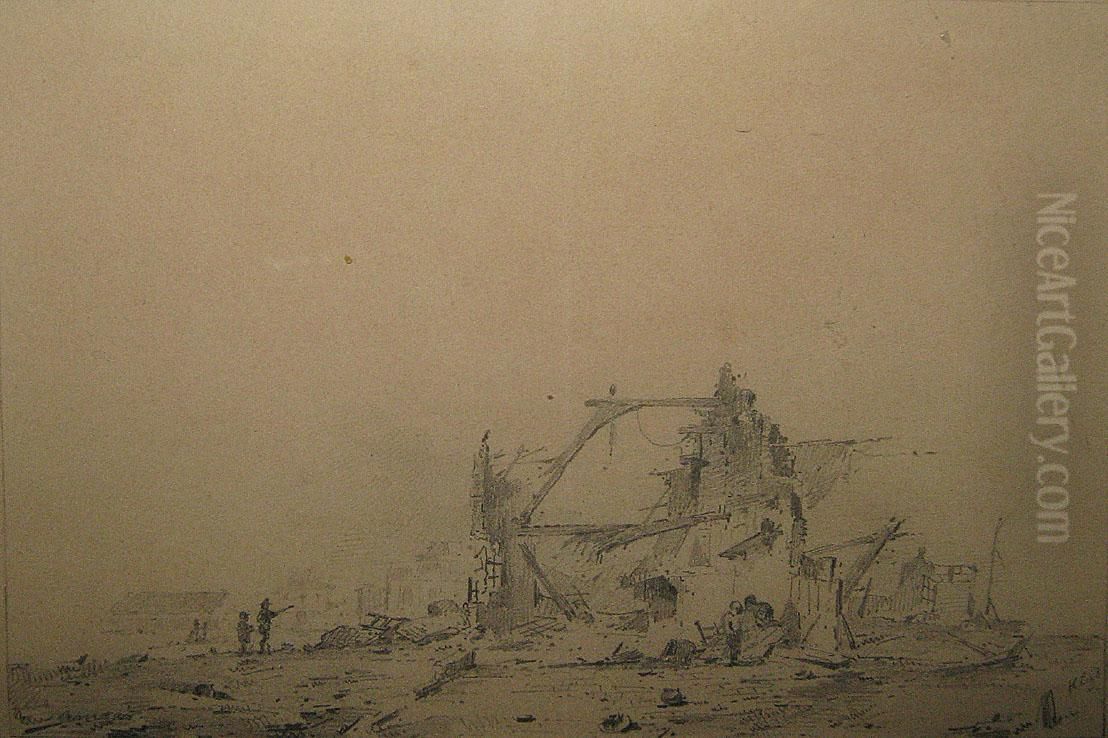 Ruine Met Personages. Oil Painting by Henri Leys