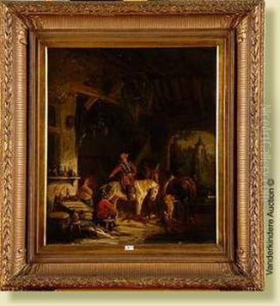 Interieur D'ecurie Anime Oil Painting by Henri Leys