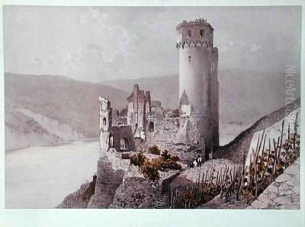 Schloss Ehrenfels in the Rhine Valley Oil Painting by Eugene Ciceri