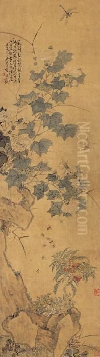 Insects And Flowers Oil Painting by Ju Lian