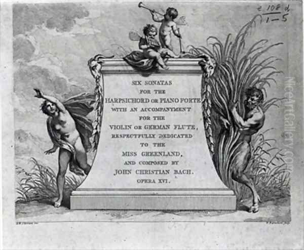 Frontispiece for six sonatas by John Christian Bach dedicated to Miss Greenland Oil Painting by Giovanni Batista Cipriani