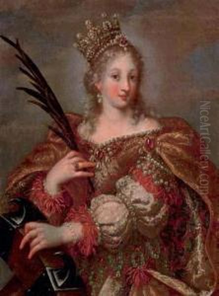 Gentildonna Nelle Vesti Di Santa
 Caterina Di Alessandria; Gentildonna Nelle Vesti Di Santa Margherita Di
 Antiochia Oil Painting by Pietro Liberi