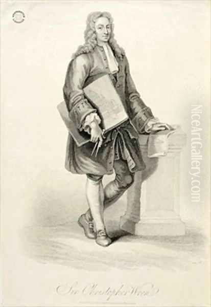 Sir Christopher Wren 1632-1723 Oil Painting by Giovanni Batista Cipriani