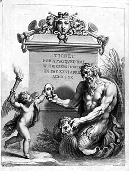 Ticket for a Masked Ball at the Opera House on the 26th April Oil Painting by Giovanni Batista Cipriani