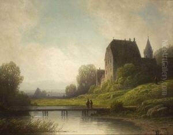Altes Schloss Am Wasser In
 Voralpenlandschaft. Oil Painting by Wilhelm Lichtenheld