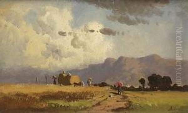 Kornernte Im
 Voralpenland. Oil Painting by Adolf Heinrich Lier