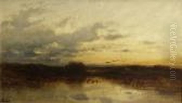 Abendstimmung Am
 Staffelsee. Oil Painting by Adolf Heinrich Lier