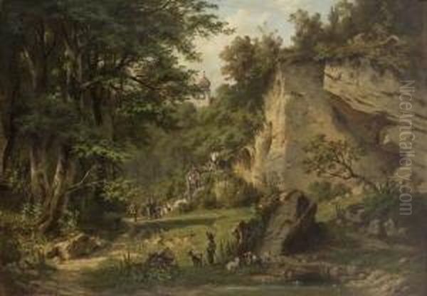 Oberbayerischer
 Hochzeitszug. Oil Painting by Adolf Heinrich Lier