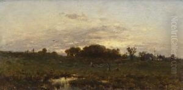 Sommerlandschaft Bei
 Abendstimmung. Oil Painting by Adolf Heinrich Lier