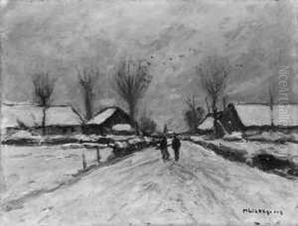 Winter Am Niederrhein. Signiert 
Unten Rechts: H. Liesegang. Ol Auf Leinwand. H 34; B 43,5 Cm. Oil Painting by Helmut Liesegang