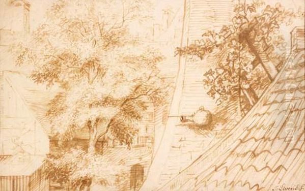 Etude De Toits Et D'arbres
 Encre Brune A La Plume De Roseau Oil Painting by Jan Lievens