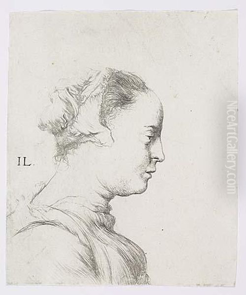 Bust Of A Young Woman In Profile To The Right<</b> Oil Painting by Jan Lievens