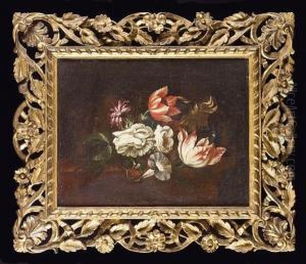 A Tulip, Carnation, Morning 
Glory And Other Flowers On A Table-top; And A Tulip, Chrysanthemum, 
Carnation, Morning Glory And Other Flowers On A Table-top Oil Painting by Bartolomeo Ligozzi