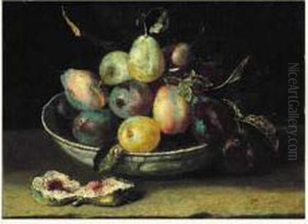 Prunes, Poires Et Figues
 Huile Sur Panneau Signee En Bas A Droite Oil Painting by Jacques Linard
