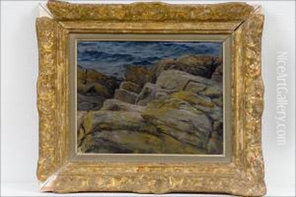 Rantakallioita - Strandklippor. Oil Painting by Berndt Adolf Lindholm