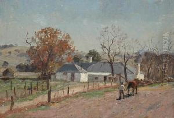 Ploughing The Field Oil Onboard Oil Painting by Percival Ch., Percy Lindsay