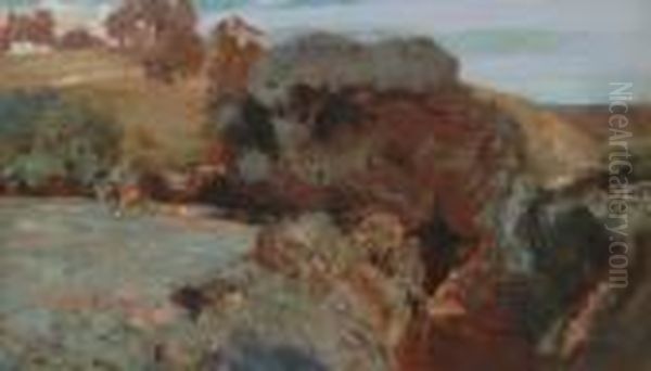 Grazing Cattle Oil Painting by Percival Ch., Percy Lindsay