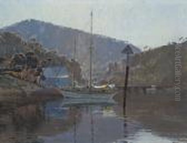 The Schooner Oil Painting by Percival Ch., Percy Lindsay