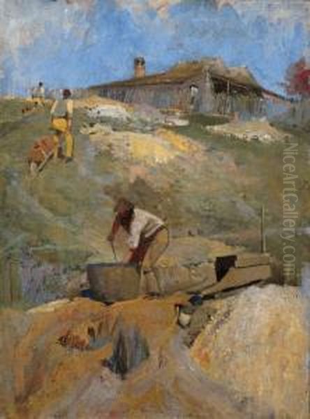 Miners And Cradle, Creswick Oil Painting by Percival Ch., Percy Lindsay